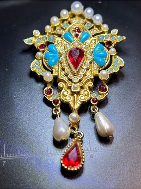 Vintage 1960s Arthur Pepper ART Mughal Revival Dangle Brooch Pin Girandole